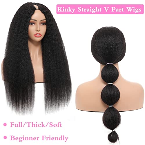 V Part Wig Human Hair Wigs for Black Women Kinky Straight V Part Wig 12A Virgin Hair Half Wigs for Women No Lace Upgrade U Part Human Hair Wigs Full Head Clip in Half Wig V Shape Wigs (24 inch)