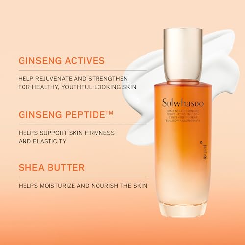 Sulwhasoo Concentrated Ginseng Rejuvenating Emulsion- Korean Ginseng & Peptide Face Lotion with Shea Butter to Help Smooth, Hydrate & Visibly Improve Wrinkes, 4.22 fl. oz.