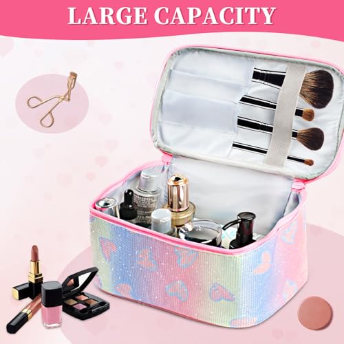 Makeup Bag, Travel Toiletry Bags With Handle and Divider, Large Capacity Cosmetic Bag for Women, Cute Makeup Organizer Case for Girls Sister Gifts