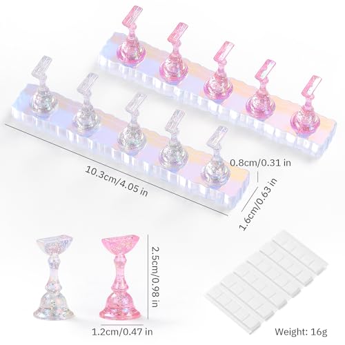Etercycle 2 Set Nail Holder for Display Painting Nails - Aurora Acrylic Magnetic Practice Nail Stand Set - Fake Nail Holder for Press On Nails with Reusable Adhesive Putty (Aurora Pink)