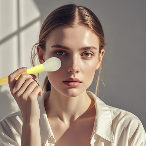 Yellow Make Up Brush Set ? 18PCS Makeup Brushes for Powder, Foundation, Eyeshadow ? With Rubber Coated Handles, Painted Aluminum Ferrules, Travel Bag & 2 Makeup Sponges? For Women & Beginners