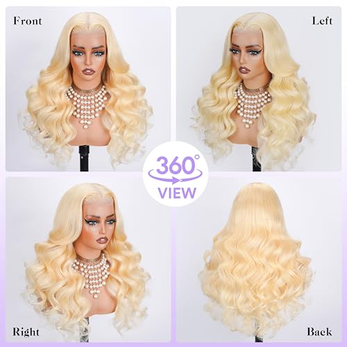 613 13x6 Lace Front Wig Human Hair Pre Plucked 250 Density 20 Inch Body Wave Blonde Wig Human Hair 613 HD Lace Frontal Wigs 13x6,100% Real Human Hair No Tangle No Shedding Triple Lifespan 3X
