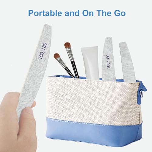 Nail Files (12 Pack), 100/180 Grit Wooden Emery Board Nail File Double Sided Wood Emory Fingernail Files for Natural Nails Professional Reusable Manicure Pedicure Curved
