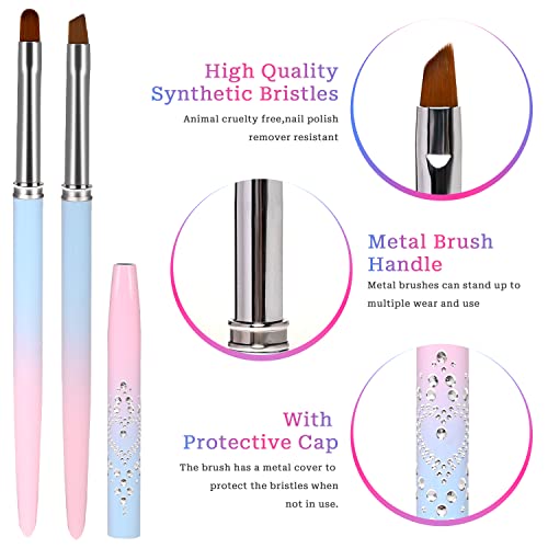 Nail Art Clean Up Brush, 2Pcs Round&Angled Nail Polish Clean Up Brush for Cleaning Fingernails, Professional Nails Design Painting Brushes