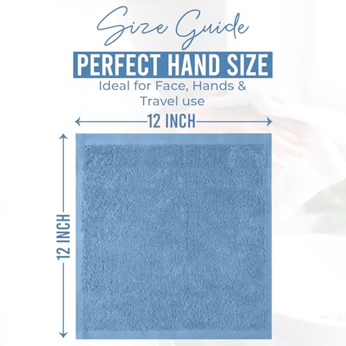 DAN RIVER 100% Cotton Wash Cloths 12 Pack [12x12] Soft & Absorbent wash Cloths for Your face, Gym, Hotels & Spa Perfect for Everyday Use Fingertip Towels, Medium Blue