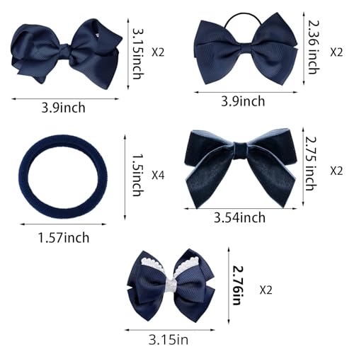 Girl Navy Hair Bow Accessories 14 Pieces Uniform Hair Bows Hair Clips Headband for School Toddler Girls