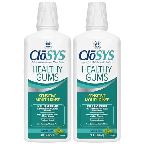 CloSYS Healthy Gums Mouthwash 32 Fl Oz, Pack of 2, Antiplaque, Anti-Gingivitis Mouthwash, Non-Burning, Non-Irritating