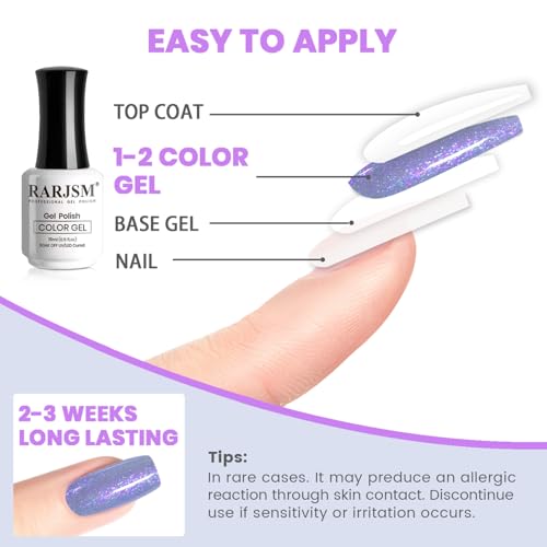 RARJSM 15ML Mermaid Glitter Gel Nail Polish Blue Purple Shell Gel Polish Pink Purple Shimmer Nail Gel Polish Soak off UV Blue Changing Glitter Sequins Gel Polish for Nail Art DIY Salon at Home