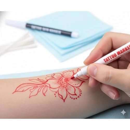 Element Tattoo Supply - Tattoo Stencil Skin Markers, 3 Purple and 3 Red Bold Tip Stencil Marking Pens for Freehand Tatttooing Designs onto Skin