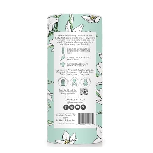 Jasmine Talc-Free Dusting Powder with Arrowroot & Oats - Soothing Body Powder for Women, Chafing, Deodorizing, Foot & Shoe Freshness
