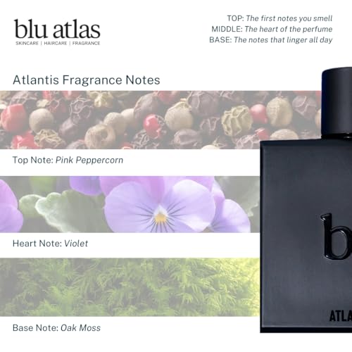 Blu Atlas Atlantis Eau De Parfum for Men- Long-lasting Citrus and Aquatic Cologne With Bergamot, Lavender and Musk, Clean Ingredients, 100 ml Masculine Fragrance Inspired by Bali