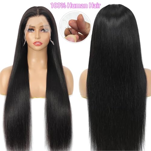 32 Inch 13x6 Lace Front Wigs Human Hair Pre Plucked 100% Human Hair Wig Straight HD Lace Frontal Wigs Glueless Wigs for Women Natural Color
