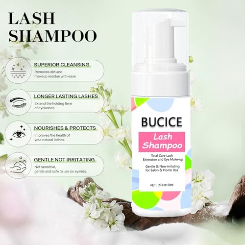 Lash Shampoo Kit-60ML Lash Cleaning Set with Rechargeable Eyelash Fan/Mascara/Resin Bottle, Oil-Free Cleansing Kit for Lash Washing/Extension/Home Salon Use