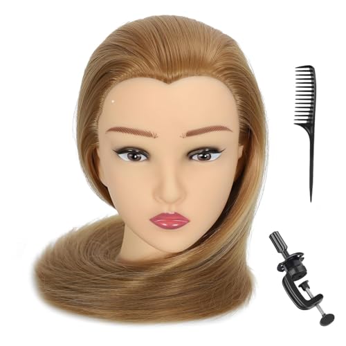Mannequin Head with Hair 28¡° Human Hair,Manikin Head Hairdresser Training Head Cosmetology Doll Head for Styling Braiding Practice with Clamp Stand
