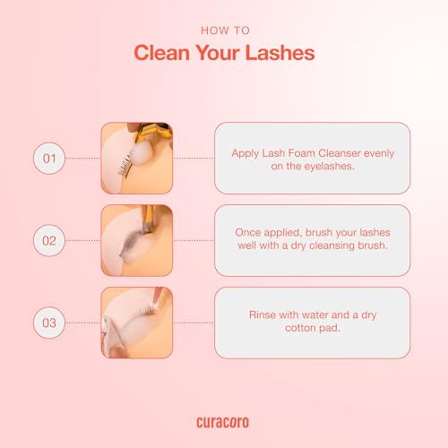 Curacoro 60ML Eyelash Extension Cleanser - Lash Shampoo for Lash Extensions, Eyelash Extension Foam Cleanser for Dry & Sensitive Skin, Gently Removes Waterproof Makeup for Professional & Home Use
