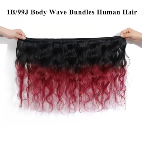 1B/99J/Red Ombre Body Wave Human Hair Bundles 12A Grade 3 Tone Black Burgundy Red Human Hair Bundles 22 24 26Inch Unprocessed Virgin Hair Body Wave