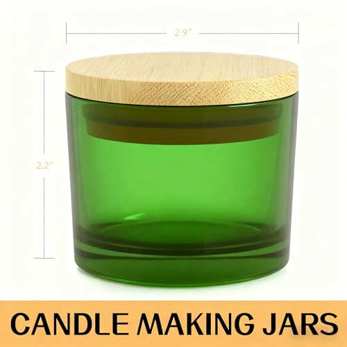 12 Pack 4 OZ Glass Candle Jars with Bamboo Lids ? Bulk Empty Candle Containers for Making Candles, DIY Craft & Storage ? Heat-Resistant Thick Glass(Green)