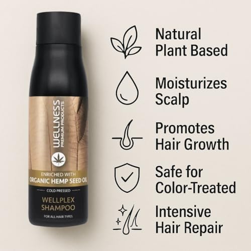 Wellness Premium Wellplex Hemp Infused Repair Shampoo | Restorative Formula for Damaged & Color-Treated Hair | Hydrates & Strengthens with Organic Hemp Seed Oil & Hyaluronic Acid | Vegan 500ml