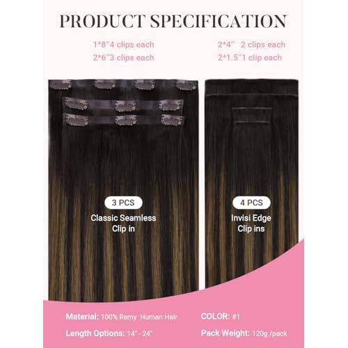 MAXITA Invisi Edge & Seamless Clip in Hair Extensions Real Human Hair, 18 in, 7pcs 110g Balayage Dark Brown Mixed Chestnut Brown,100% Remy Human Hair Extensions for Women