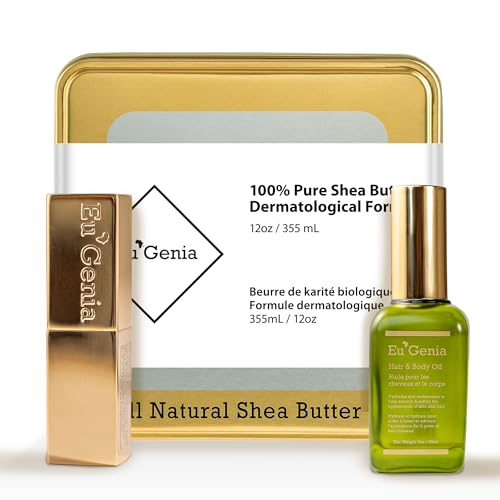 Eu'Genia Shea Face, Lip & Body Shea & Moringa 3-PC Gift Set ? Hydrating Lip Balm, Nourishing Body Oil, 12oz Dermatological Shea Butter ? Natural Skincare