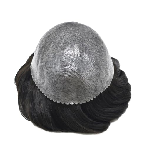 Toupee For Men Hair Piece Human Hair Replacement System Durable Mens Hair System Durable PU Iniection Mens Toupee Hair Pieces Natural Looking(8"x10"- #1B OFF BLACK)