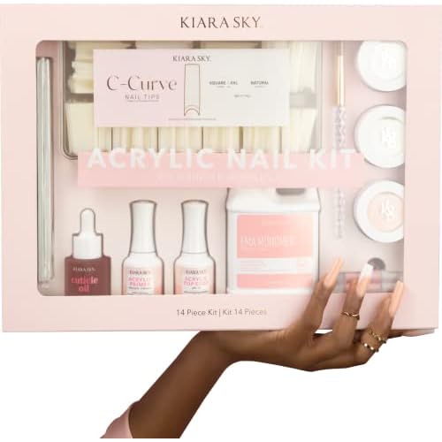 Kiara Sky 14 Piece Acrylic Nail Starter Kit (Includes EMA Monomer, Top Coat, Primer)
