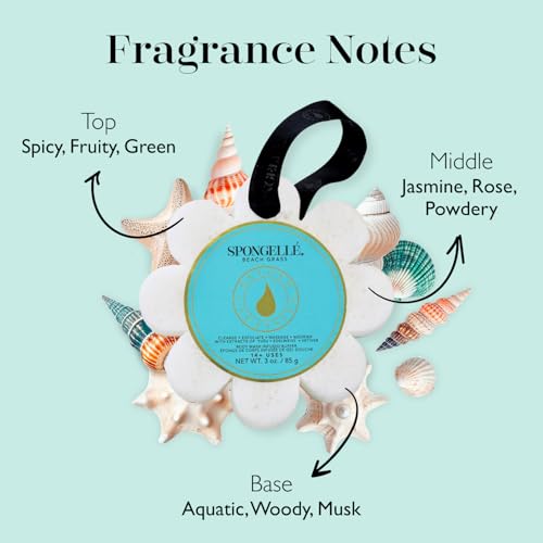 Spongelle Beach Grass Wild Flower Buffer Body Scrubber | Bath & Shower Loofah for Women | Exfoliator with Body Wash Infused Sponge | 14+ uses