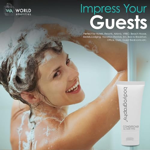 World Amenities - Bodyography blanc - Bulk Conditioner | 300 Count | Vanilla White Tea, Mini Size Toiletries (100% Recyclable Tube with Flip Top Cap) Hotel Amenities, Suitable for All Hair Types
