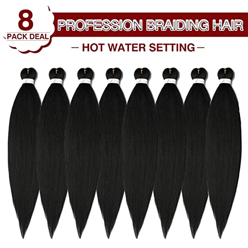 Braiding Hair Pre stretched Natural Black 26'' 8 Packs Long Braiding Hair, Natural Braid Crochet Hair Hot Water Setting Professional Soft Yaki Texture (26inch,1B#)