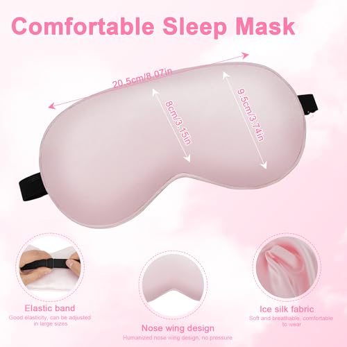 Sleep mask w/Cooling Gel Eye Mask, 2Packs Heated Eye Mask for Sleeping, Reusable Ice Silk Blackout Eye Cover Sleeping Mask for Travel, Home, Office, Yoga, Stocking Stuffers (Black+Pink)