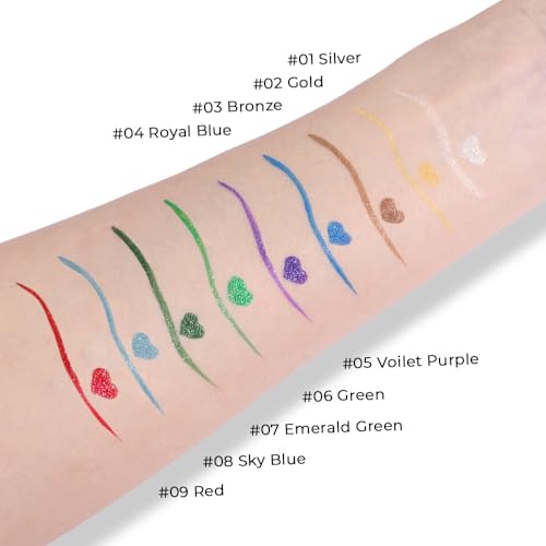 evpct 1Pcs Red Glitter Shimmer Liquid Eyeliner Eye Makeup Pencil Pen, Pearl Red Chrome Eyes Liner Face Glitter Makeup Fake Eyelashes Mascara Accessories, Sparkle Metallic Eyeliner Pen Waterproof