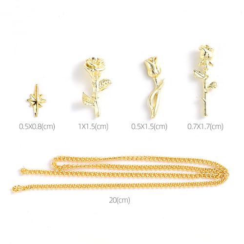 3D Metal Rose Nail Art Charms - Mixed Styles Gold Roses Flowers Alloy Nails Supplies DIY Crafts Decorations