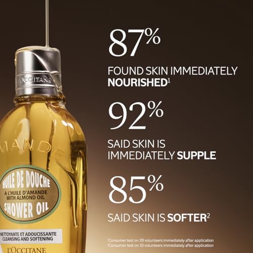 L'OCCITANE Cleansing & Softening Almond Shower Oil, Body Wash & Shaving Base Purifies & Smooths Without Drying Skin, Milky Lather, Nourishing Skincare