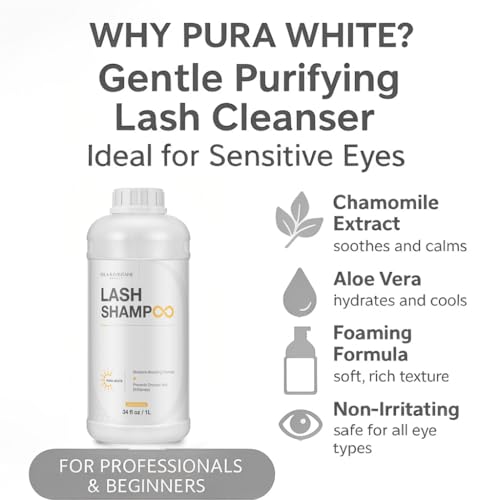 ISLA & FONTANE Lash Shampoo Bulk ? Pura White 34 fl oz / 1L | Gentle Eyelash Shampoo for Extensions | Lash Foam Cleanser | Oil-Free Lash Bath for Home & Salon Use