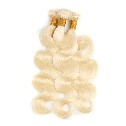 613 Body Wave Bundle Honey Blonde Human Hair 3 Bundles 100% Unprocessed Virgin Hair Brazilian Double Weft Extensions Blonde Color 22 24 26 Inch For Women