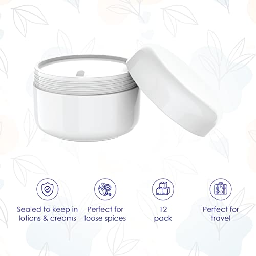 Houseables Lotion Jars, Lotion Container, Cosmetic Jars with Lids, Body Butter Containers, Travel Pots for Creams, Makeup, Moisturizer, Storage, Refillable, Empty, Small, Plastic, White, 4 OZ, 12 PK