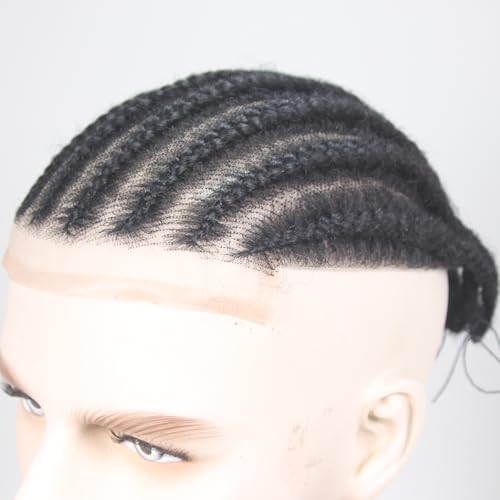 Afro Braids Male Hair Prosthesis Eight Strand Braids Toupee for Men and Women Breathable Full Lace 100% Human Hair Wig Black Color