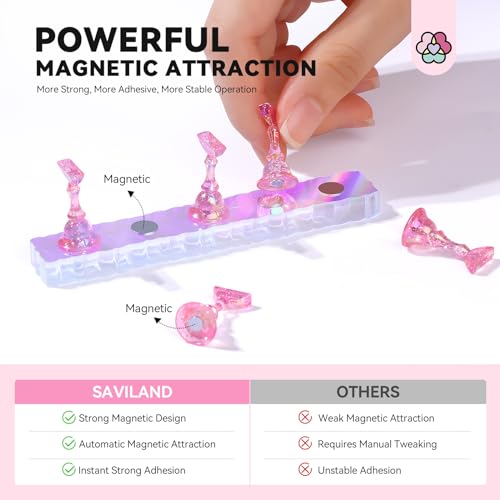 Saviland Nail Stand for Press ons: 3 Set Strong Magnetic Aurora With Nail Stand 40 Pcs Reusable Sticky Putty Nail Holder For Painting Nails For Nails Practice Acrylic Nail Holder Home Beginner Supplies