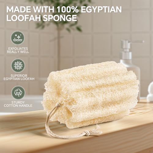 3PCS Egyptian Natural Loofah Exfoliating Body Scrubber, Natural Real Egyptian Loofah Sponge Bath & Shower Scrub exfoliating loofah for Women and Men, Luffa Sponges for Face, Back & Body