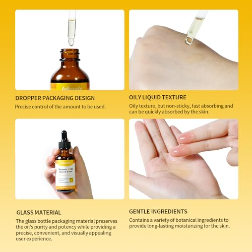 Organic Vitamin E Oil, Natural & Pure Moisturising Oil for Skin, Face, Nail, Hair, Improves Skin Texture and Elasticity, Reduce Dullness, Aging (1)