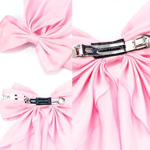 Hair Bows Silky Satin Bows for Hair Ribbons 4Pcs Coquette Oversized Long Tail Hair Bow Clips Barrettes Big Bowknot Hair Accessories for Women Girl Trendy Stuff Gifts (Pink Purple)
