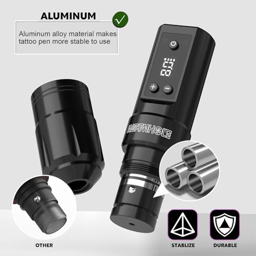 Wormhole Tattoo Kit Wireless Tattoo Gun Kit Xtreme Tattoo Ink Complete Wireless Tattoo Pen Kit for Beginner, Portable Tattoo Machine Tattoo Needles with 1300mAh Battery- Black WTK353