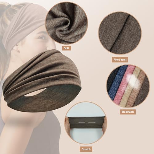 6 Pack Wide Headbands for Women - No Slip Hair Bands for Sports Yoga Workout Running Daily Use, Soft Stretchy Elastic Sweat Wicking Head Wraps Hair Accessories