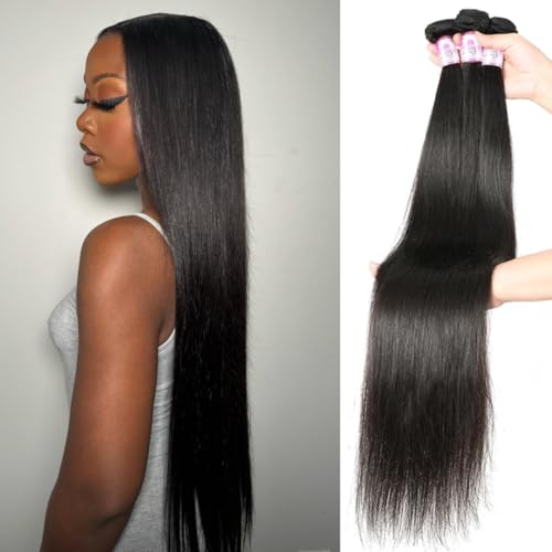 Beauty Forever Hair Brazilian Virgin Straight Hair 3 Bundles 100% Unprocessed Human Hair Weave Extensions Natural Color Can Be Dyed and Bleached (16 18 20)
