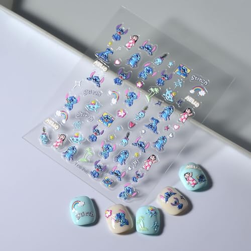 5D Embossed Cartoon Nail Stickers - 1Pcs Cute Nail Stickers for Nails Art Cartoon Reliefs Self Adhesive Supplies Nails Decals Cute DIY Designs Sticker for Women and Girls