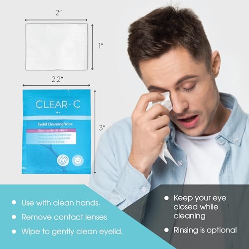Clear C Eyelid Wipes Pre-Moistened for Dry Eyes ? Rinse Free Eye Lid Cleaning Wipes ? Individually Wrapped Travel Eye Wipes, 3 Boxes of 30