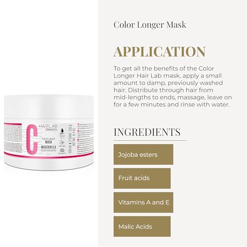 SALERM - Dyed, Bleached, or Gray Hair Mask - Color Longer Hair Lab - 250 ml - with Vitamins A and E - Seals and Maintains Color - Shinier Hair - Sulfate and Paraben-Free