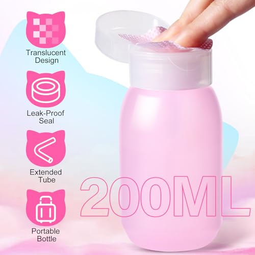 MEKK Lint Free Nail Wipes with Acetone Dispenser Set 400PCS Cat-Shaped Lint Free Wipes with 200ml Anti-Corrosion Empty Push Down Pump Dispenser Bottle for Acetone,Alcohol,Nail Polish Remover,ect