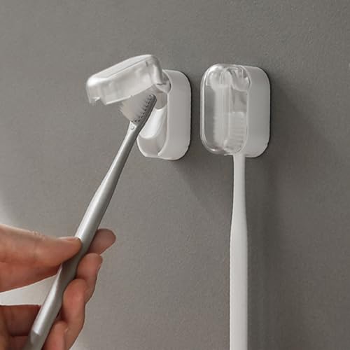 BALUCA 3 PCS Travel Toothbrush Head Covers Caps, Tooth Brush Protector Case Wall Mounted Hanging Rack Organizer for Travel, Camping, Bathroom, School, Business (White)