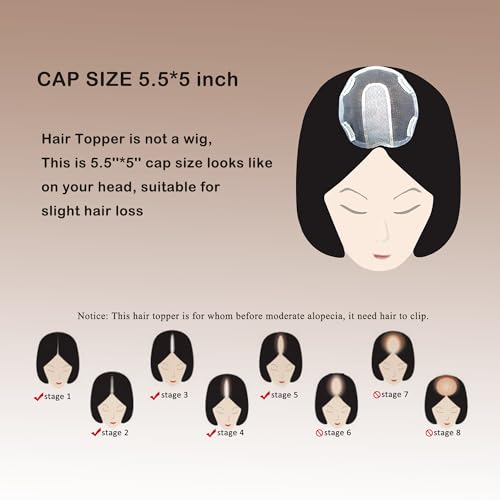 Hair Topper with Bangs Crown Coverage 5 * 5.5'' Cap size, 130% Density Straight Remy Hair Full Hand Tied Hair Piece (Medium brown, Bangs 4#, 10 Inch)